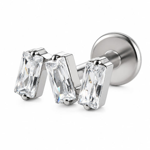 16G ASTM F136 Titanium 3 Rectangle CZ Labret Stud 0451