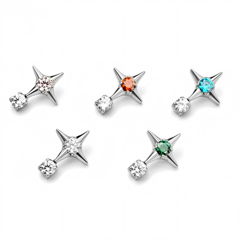 16G ASTM F136 Titanium 4 Point Star Labret Stud Earring