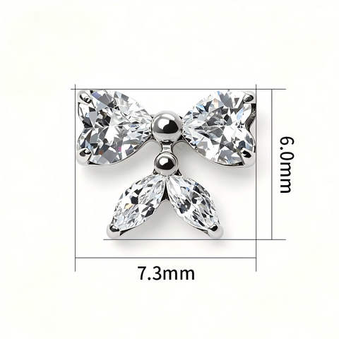 16G ASTM F136 Titanium Bowknot with Marquise And Heart CZ Labret Stud Internal Thread