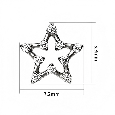 16G ASTM F136 Titanium Star Paved CZ Labret Stud Internal Thread