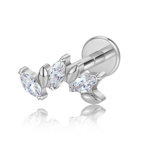 16G ASTM F136 Titanium 3 Marqusie CZ and 2 Metal Marqusie Labret Stud Earring
