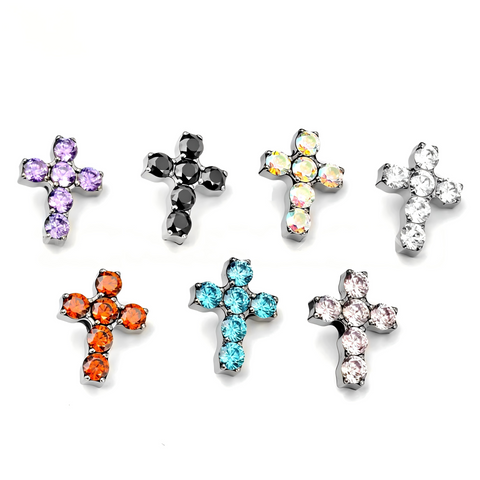 16G ASTM F136 Titanium Cross Round CZ Labret Stud Earring
