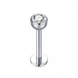 16G Labret Stud Threadless Internal Threaded Bezel Setting CZ