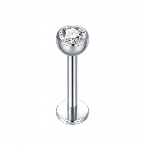 16G Labret Stud Threadless Internal Threaded Bezel Setting CZ