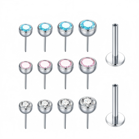16G ASTM F136 Titanium Threadless Bezel CZ Labret Stud Earring