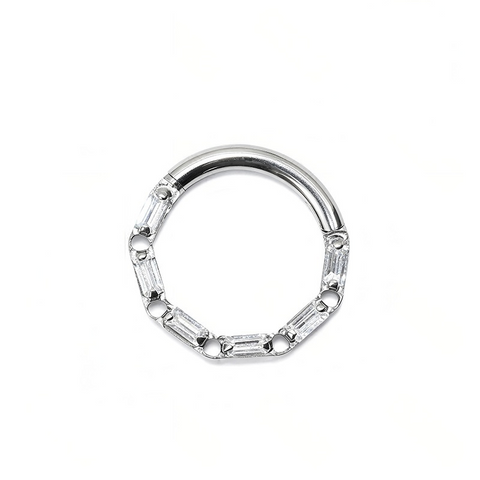 16G ASTM F136 Titanium 6 Rectangle CZ Septum Clicker Daith Ring