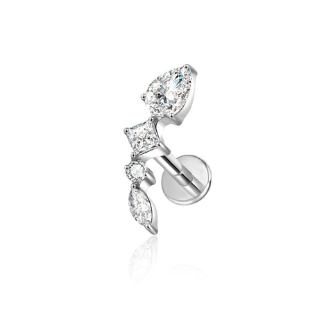 16G ASTM F136 Titanium Snake with Waterdrop CZ Leaf Labret Stud Earring 0211
