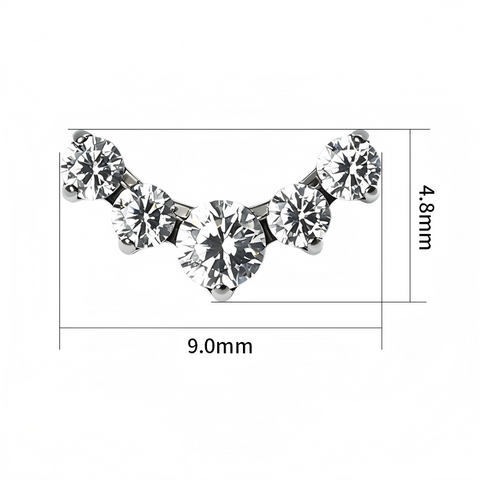 16G ASTM F136 Titanium Wing with 5 Prong CZ Labret Stud Internal Thread