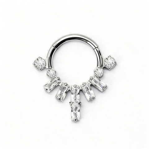 16G ASTM F136 Titanium Rectangle CZ Septum Clicker Daith Ring