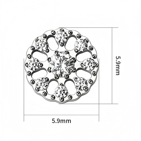 16G ASTM F136 Titanium Hollow Round Plate with CZ Labret Stud Internal Thread
