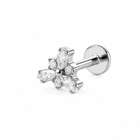 16G ASTM F136 Titanium 3 Marquise CZ Fan Labret Stud 0435