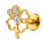 16G ASTM F136 Titanium 4 Clover Flower Labret Stud Earring 0456