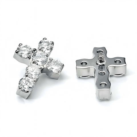 16G ASTM F136 Titanium Cross Round CZ Labret Stud Earring