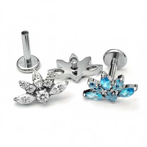 16G ASTM F136 Titanium 3 Marquise Labret Stud Earring