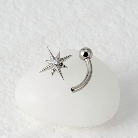 16G ASTM F136 Titanium 8 Point Star Rook Piercing Curved Barbell Labret Stud Earring