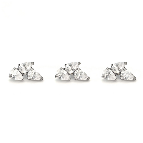16G ASTM F136 Titanium 3 Waterdrop CZ Labret Stud Earring 0023