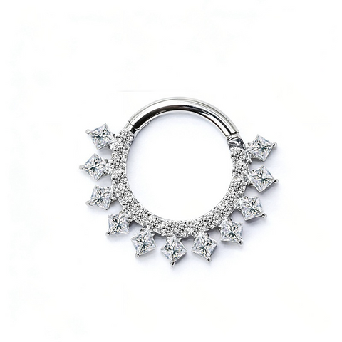 16G ASTM F136 Titanium 11 Square CZ Hinged Segment Ring Septum Clicker Daith Ring