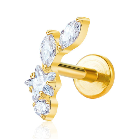 16G ASTM F136 Titanium Star CZ Marqusie CZ Labret Stud Earring