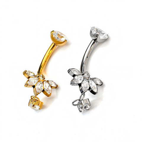 14G ASTM F136 Titanium Pendant Dangle 5 Marquise Belly Button Ring