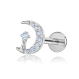 16G ASTM F136 Titanium Moon with Round CZ Labret Stud Earring 0110