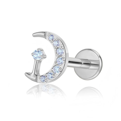 16G ASTM F136 Titanium Moon with Round CZ Labret Stud Earring 0110