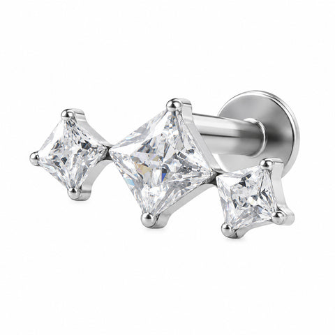 16G ASTM F136 Titanium 3 Square CZ Cluster Labret Stud 0449