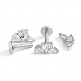 16G ASTM F136 Titanium 3 Waterdrop CZ Labret Stud Earring