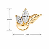 16G ASTM F136 Titanium Leaf with 2 Marquise CZ Labret Stud 0439