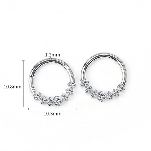 16G ASTM F136 Titanium 7 Pring CZ Hinged Segment Ring Septum Clicker Daith Ring
