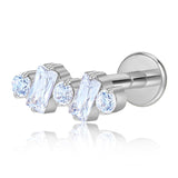 16G ASTM F136 Titanium 2 Rectange CZ with 3 Round CZ Labret Stud Earring