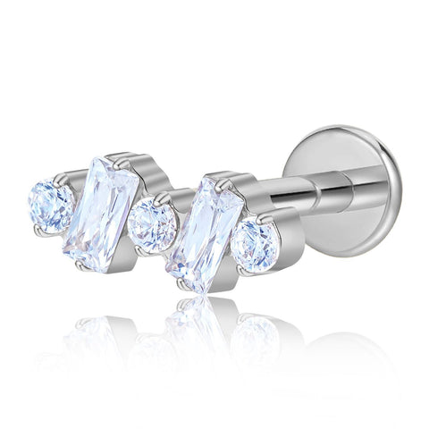 16G ASTM F136 Titanium 2 Rectange CZ with 3 Round CZ Labret Stud Earring