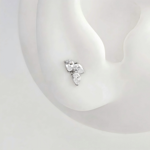 16G ASTM F136 Titanium 3 Waterdrop CZ Labret Stud Earring