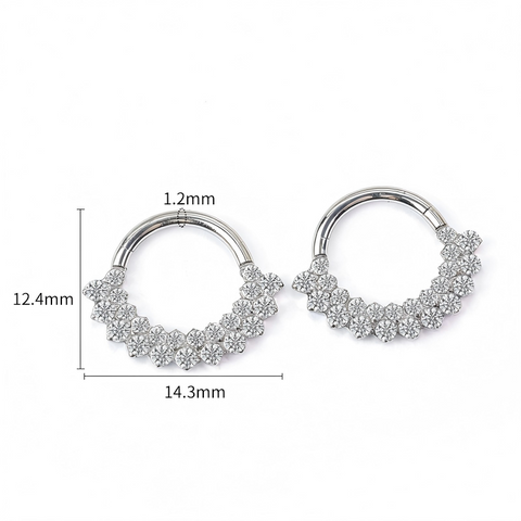 16G ASTM F136 Titanium Full Paved CZ Hinged Segment Ring Septum Clicker Daith Ring