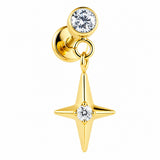 16G ASTM F136 Titanium Pendant Star Labret Stud 0443