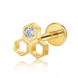 16G ASTM F136 Titanium Honycomb with CZ Labret Stud Earring