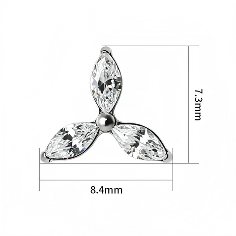 16G ASTM F136 Titanium Fan 3 Marquise CZ Labret Stud Internal Thread