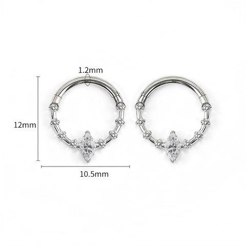 16G ASTM F136 Titanium Marquise CZ Hinged Segment Ring Septum Clicker Daith Ring