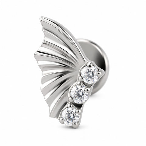 16G ASTM F136 Titanium Butterfly with 3CZ Labret Stud Earring 0455