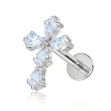 16G ASTM F136 Titanium Waterdrop CZ Cross Labret Stud Earring 0140