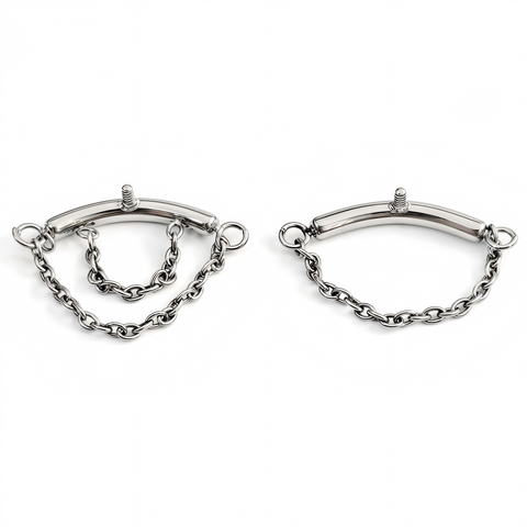 16G ASTM F136 Titanium Curved Bar with Single Double Chain Labret Stud Earring
