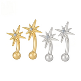 16G ASTM F136 Titanium 8 Point Star Rook Piercing Curved Barbell Labret Stud Earring