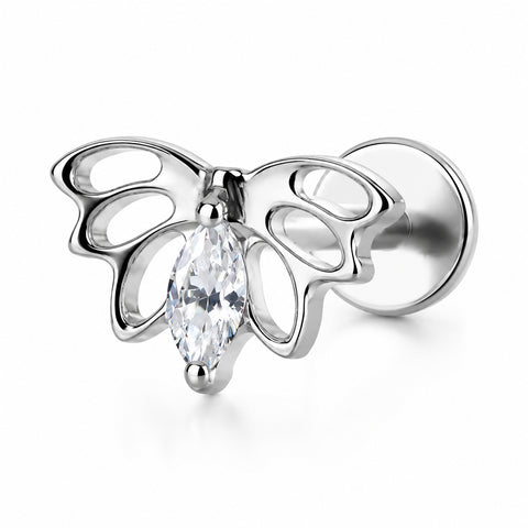 16G ASTM F136 Titanium Butterfly Labret Stud With Marquise CZ 0447
