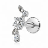 16G ASTM F136 Titanium 5CZ Flower with Marquise Labret Stud Earring 0459