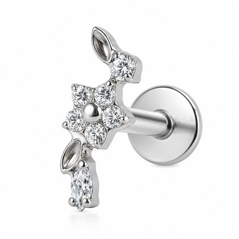 16G ASTM F136 Titanium 5CZ Flower with Marquise Labret Stud Earring 0459