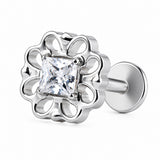 16G ASTM F136 Titanium Flower Labret Stud with Square CZ 0444