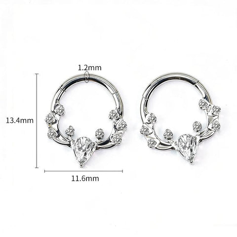 16G ASTM F136 Titanium Reindeer Waterdrop CZ Septum CLicker Daith Ring