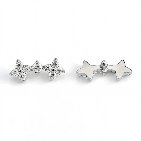 16G ASTM F136 Titanium 4 Clover Round CZ Labret Stud Earring