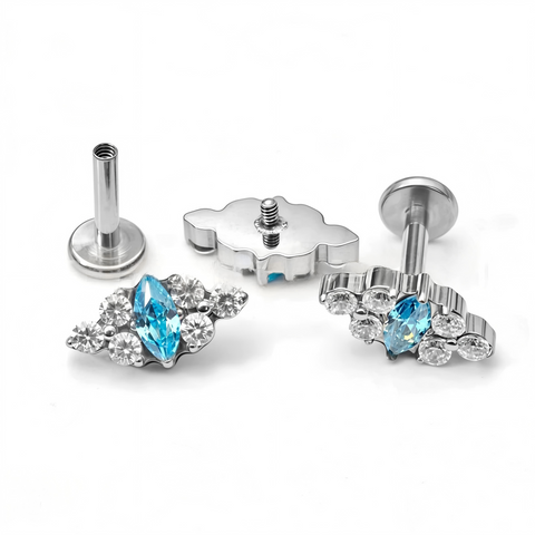 16G ASTM F136 Titanium Rhombus Marquise CZ Labret Stud Earring