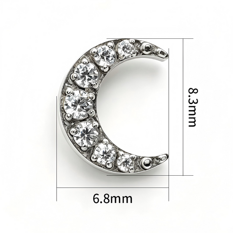 16G ASTM F136 Titanium Moon Paved CZ Labret Stud Internal Thread