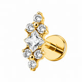 16G ASTM F136 Titanium Rectangle CZ with 6 Round CZ Labret Stud Earring 0458